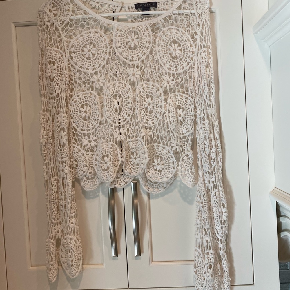 Kendall & Kylie crochet bell sleeve top